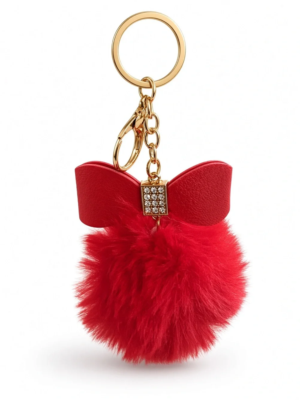 Red bow Pom Pom charm Keychain